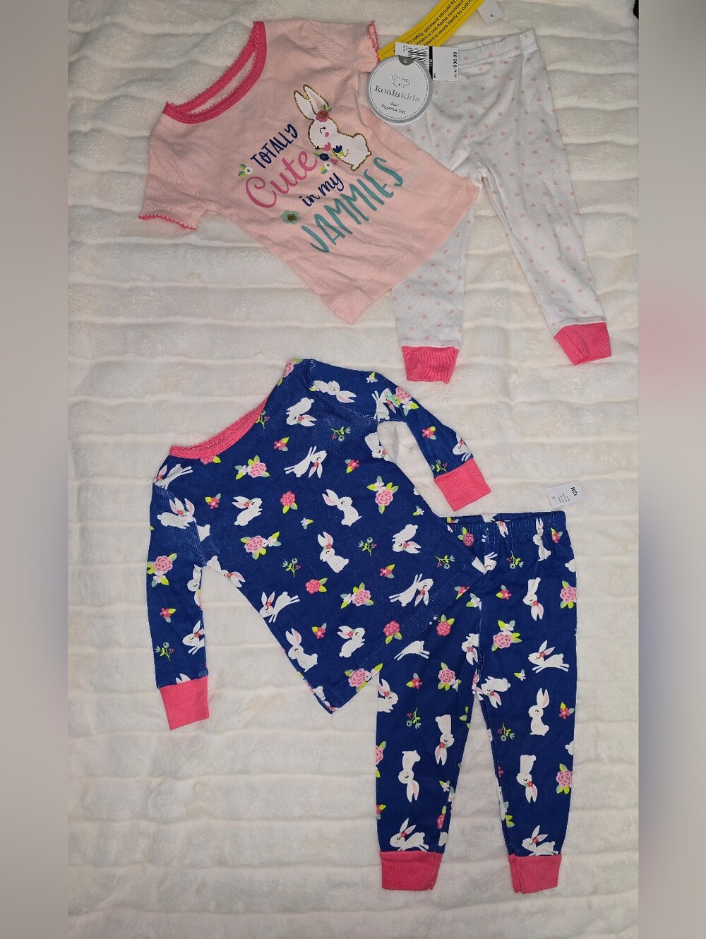 2 Koala Kids Pink & Navy Bunny Pajama Sets 12M NWT